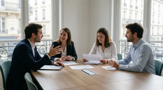 Élus CSE discutant des indemnités PSE autour d'une table de réunion